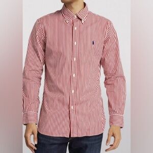 Ralph Lauren Classic Fit Red and White Striped Long Sleeve Button Down Shirt